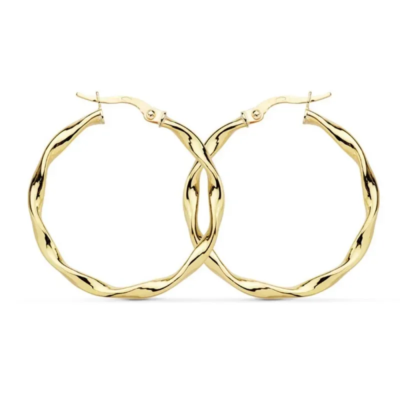 Pendientes oro 18k aros 30mm. retorcidos brillo huecos [AB9005]