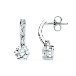 Pendientes oro blanco 9k curvos 18mm. circonitas   [AB9024]