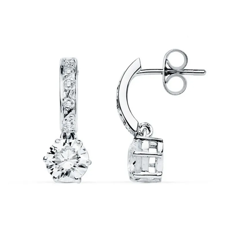 Pendientes oro blanco 9k curvos 18mm. circonitas   [AB9024]
