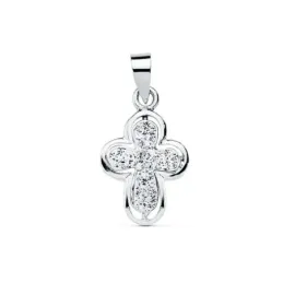 Colgante oro blanco 9k cruz 16mm. circonitas [AB9025]