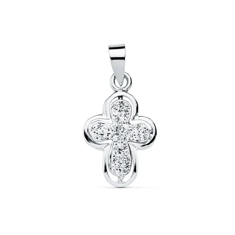 Colgante oro blanco 9k cruz 16mm. circonitas [AB9025]