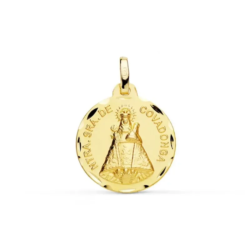 Medalla oro 9k Virgen de Covadonga 18mm. cerco tallado [AB9044]