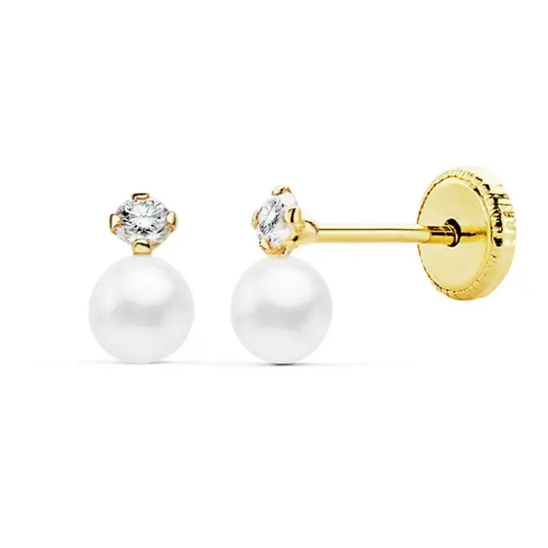 Pendientes oro 18k 6mm. perla cultivada 3.5mm. circonita [AB9363]