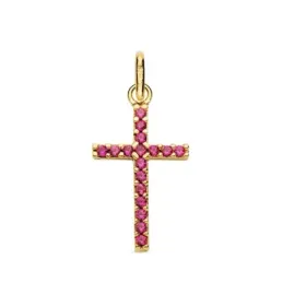 Colgante oro 18k cruz 16mm. piedras rojas [AB9365]