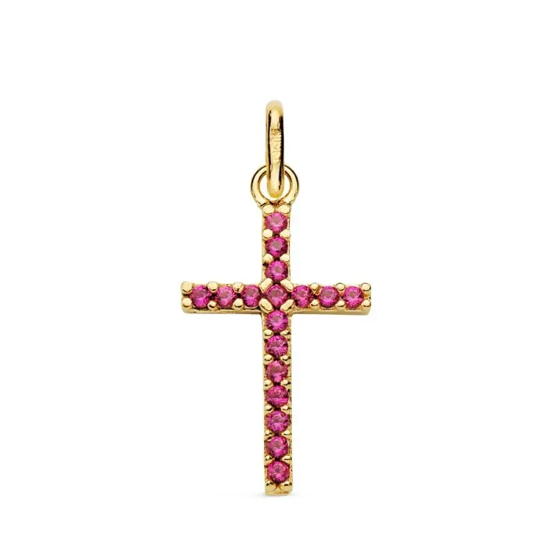 Colgante oro 18k cruz 16mm. piedras rojas [AB9365]
