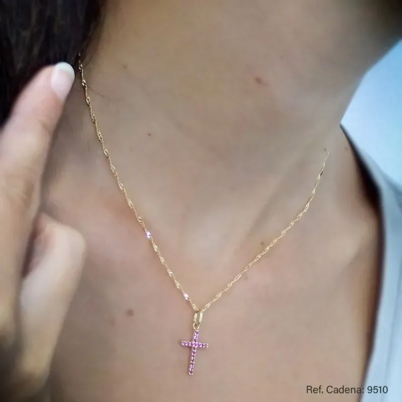 Colgante oro 18k cruz 16mm. piedras rojas [AB9365]