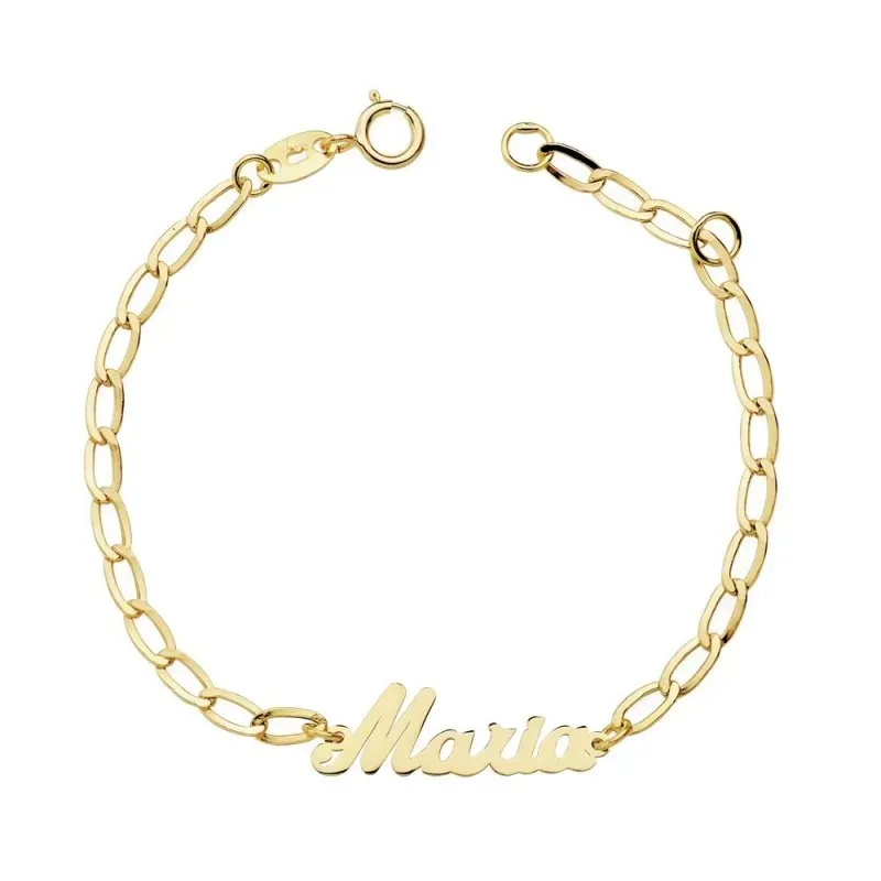 Pulsera oro 18k niña 13cm nombre personalizado cadena bilbao [AB9366]