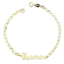 Pulsera oro 18k 17cm. nombre personalizado cadena bilbao [AB9367]