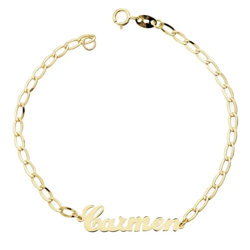 Pulsera oro 18k 17cm. nombre personalizado cadena bilbao [AB9367]