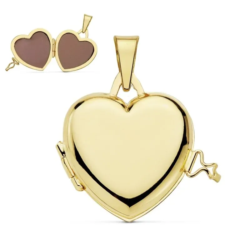 Colgante oro 18k portafotos corazón liso guardapelo [AB9369]