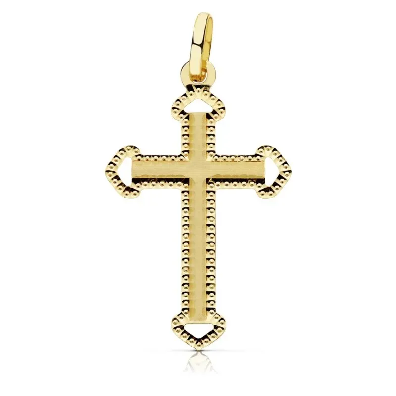 Colgante oro 18k cruz 28mm. tallada puntas caladas borde [AB9376]