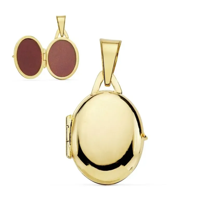 Colgante oro 18k portafotos 18mm. oval liso guardapelo [AB9379]