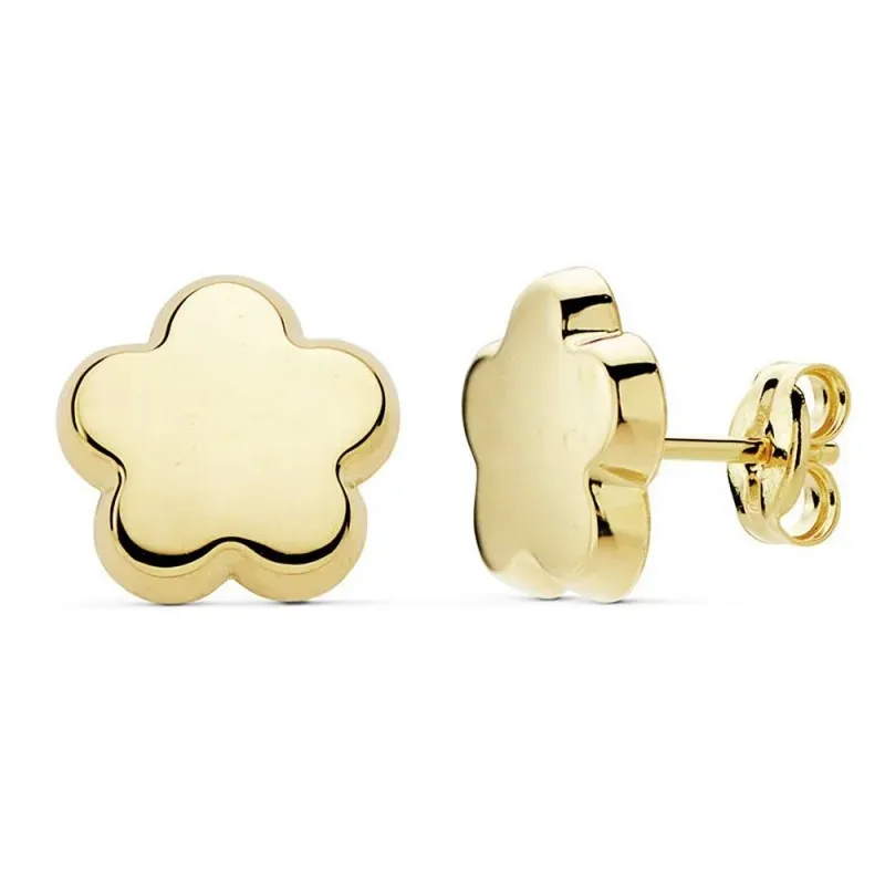 Pendientes oro 18k motivo flor 10mm. lisa presión [AB9384]