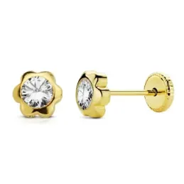 Pendientes oro 18k niña 5mm. motivo margarita lisa circonita [AB9388]