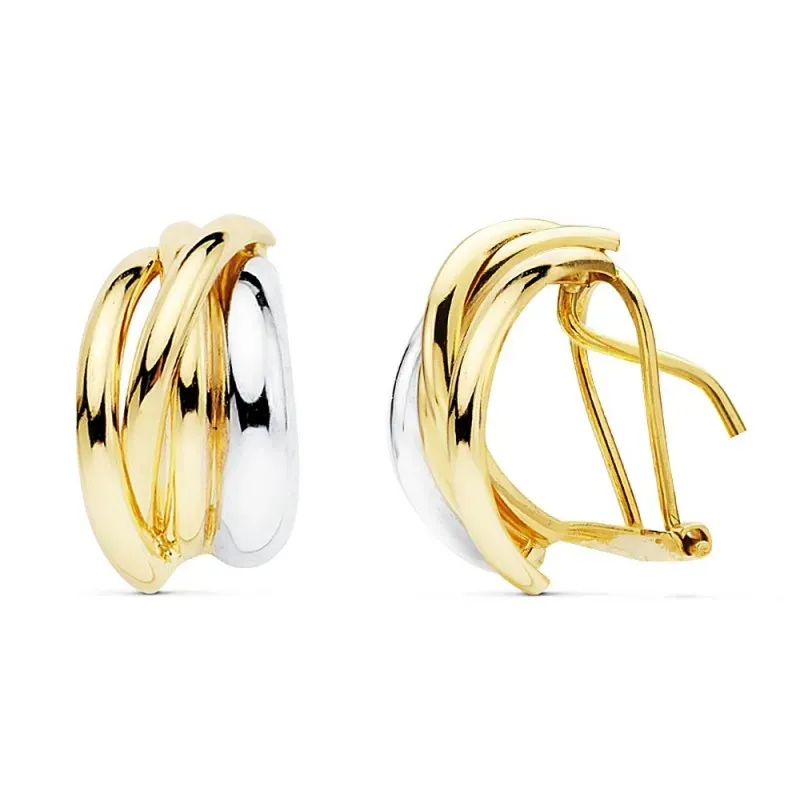 Pendientes oro 18k bicolor 14mm. bandas cruzadas [AB9391]
