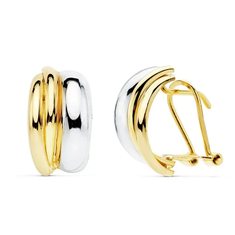 Pendientes oro 18k bicolor 14mm. bandas [AB9392]