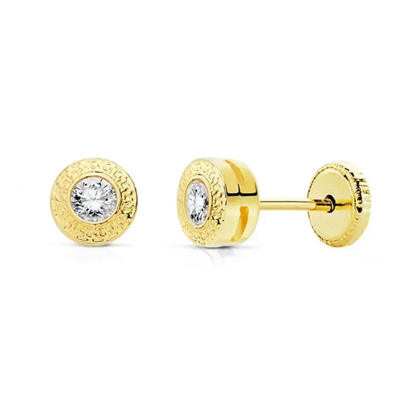 Pendientes oro 18k 5mm. chatón greca circonita 3mm. [AB9395]