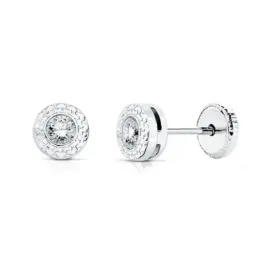 Pendientes oro 18k blanco 5mm. chatón greca circonita 3mm. [AB9398]