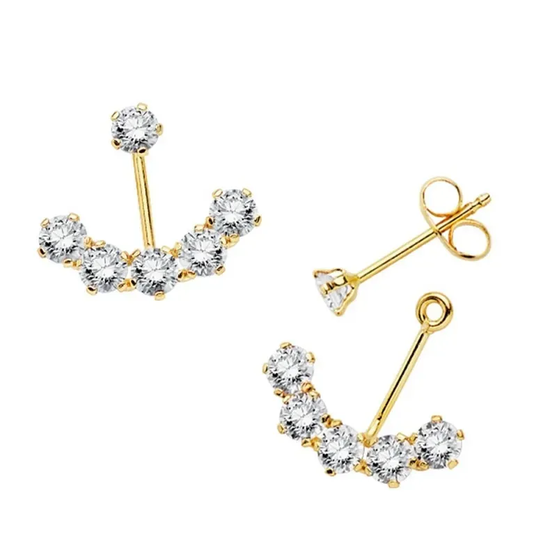 Pendientes oro 18k ear jacket swing earrings 14mm circonitas [AB9402]