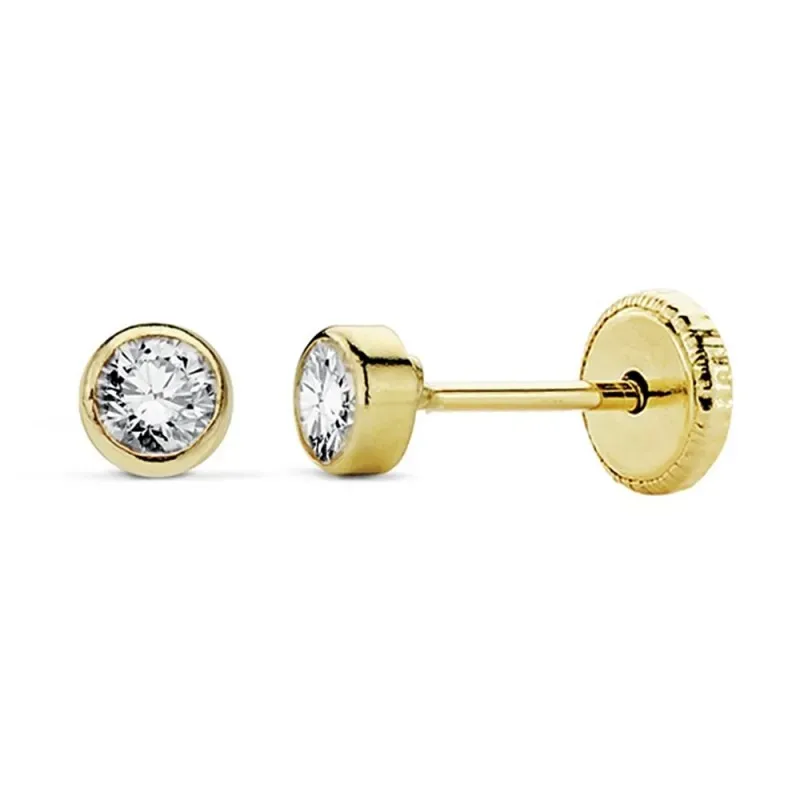 Pendientes oro 18k niña redondos 3mm. circonita tuerca [AC0121]