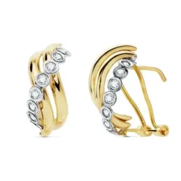 Pendientes oro 18k bicolor 16mm banda circonitas bandas lisas [AC0129]