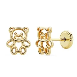 Pendientes oro 18k niña 7mm. calados motivo oso tuerca [AC0140]