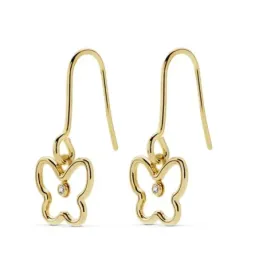 Pendientes oro 18k largos 19mm. mariposa calados circonita [AC0144]