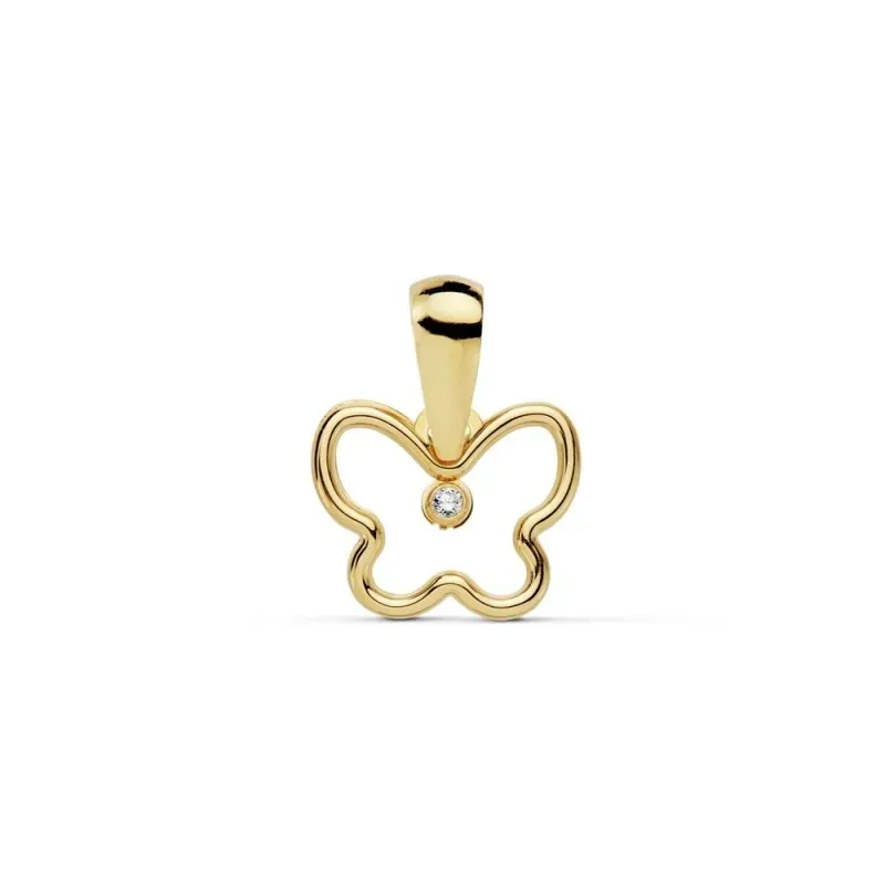 Colgante oro 18k motivo mariposa 9mm. calado circonita [AC0145]