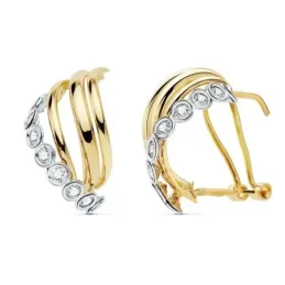 Pendientes oro 18k bicolor 18mm banda circonitas bandas lisas [AC0151]