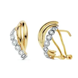 Pendientes oro 18k bicolor 17mm banda circonitas bandas lisas [AC0152]