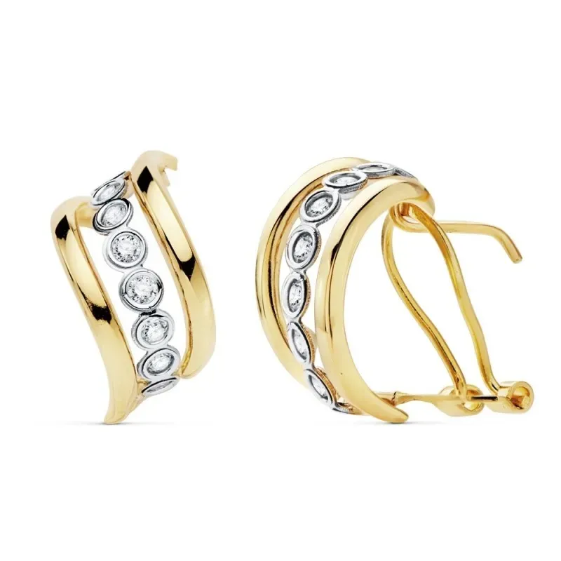 Pendientes oro 18k bicolor 17mm. bandas circonitas [AC0153]