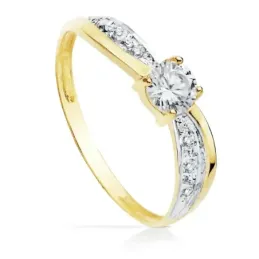 Solitario oro 18k bicolor circonita 4mm. bandas [AC0155]