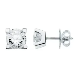 Pendientes oro blanco 18k circonita 7mm. niña 4 garras [AC0160]