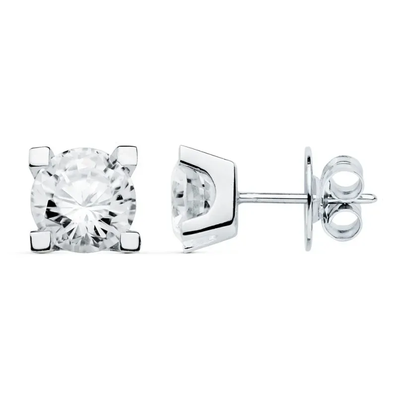 Pendientes oro blanco 18k circonita 7mm. niña 4 garras [AC0160]