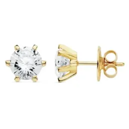 Pendientes oro 18k circonita 8mm. presión 6 garras [AC0161]