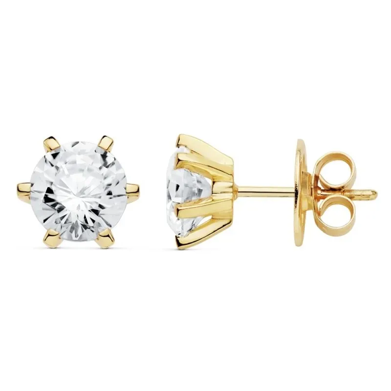 Pendientes oro 18k circonita 8mm. presión 6 garras [AC0161]