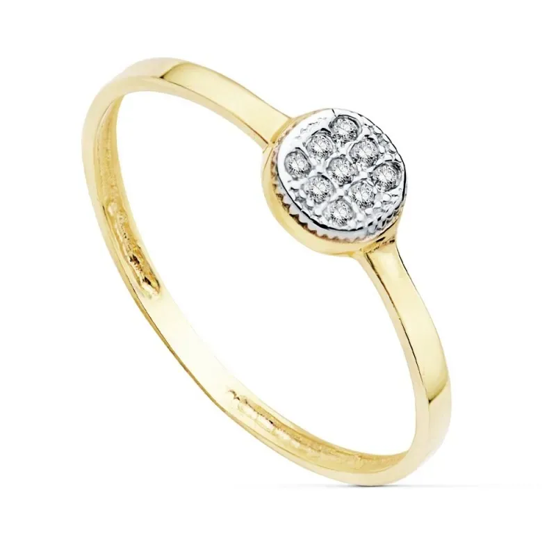 Sortija oro 18k bicolor centro redondo circonitas 5mm. [AC0169]