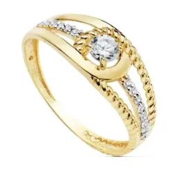 Sortija oro 18k bicolor circonita 3mm. bandas entrelazadas [AC0173]