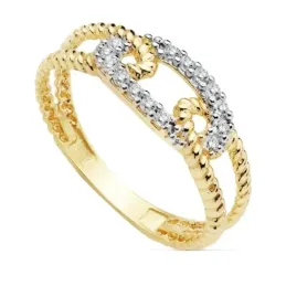 Sortija oro 18k bicolor circonitas hilo rizado entrelazado [AC0174]