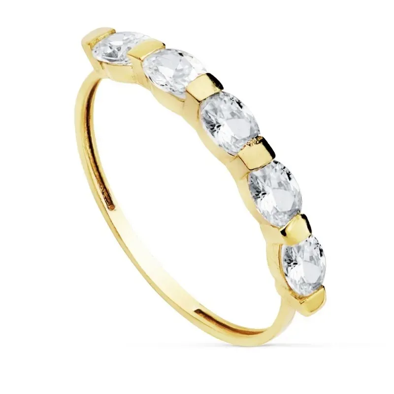 Sortija oro 18k motivo 5 piedras oval 4x3mm. [AC0178]