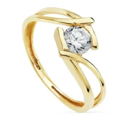 Solitario oro 18k circonita 5mm. bandas cruzadas [AC0179]