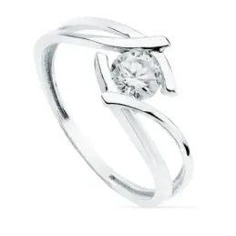 Solitario oro blanco 18k circonita 5mm. bandas cruzadas [AC0180]