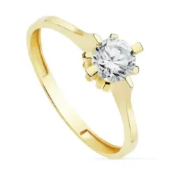 Solitario oro 18k circonita 5mm. garras liso [AC0182]