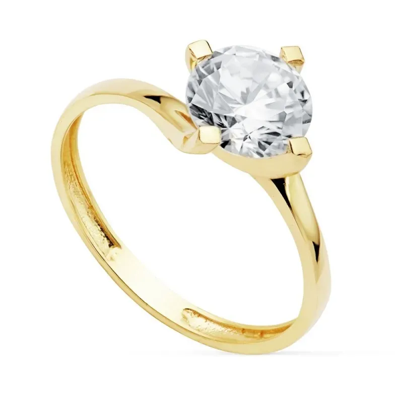 Solitario oro 18k circonita 7mm. garras liso [AC0184]