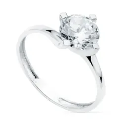 Solitario oro blanco 18k circonita 7mm. liso [AC0185]