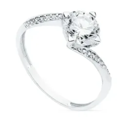 Solitario oro blanco 18k circonita 7mm. banda circonitas [AC0187]