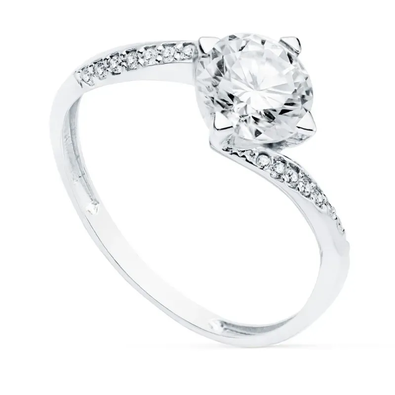 Solitario oro blanco 18k circonita 7mm. banda circonitas [AC0187]