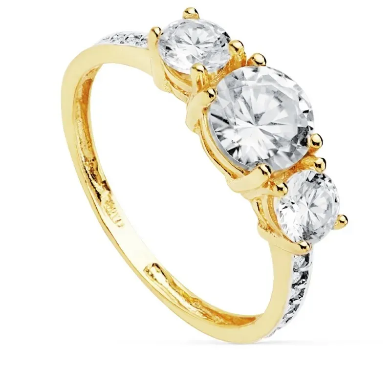 Sortija oro 18k modelo tresillo piedras circonitas [AC0188]
