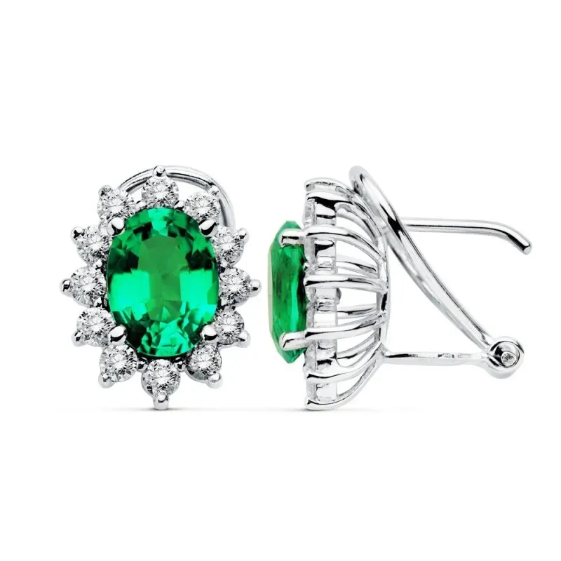 Pendientes oro blanco 18k brillantes 0.84ct. esmeralda 2.2ct. [AC0195]