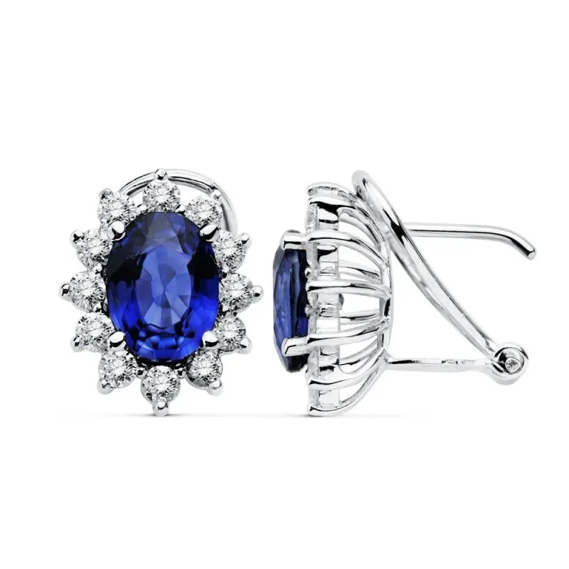 Pendientes oro blanco 18k brillantes 0.84ct. zafiro 3.26ct. [AC0196]